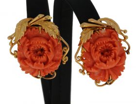 Exclusief set 18 karaats gouden Vintage oorbellen bloedkoraal roos handmade