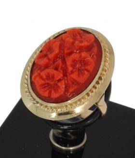 Bloedkoraal bloem 14k gouden robuuste vintage ring dames