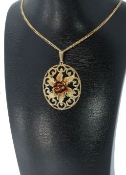 Bloem 14 karaats gouden ketting hanger rosegouden roos handgemaakt