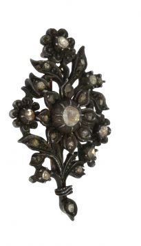 Bloem antieke broche zilver 14k goud 24 roosgeslepen diamanten