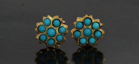 Turkoois parels 14k gouden bloem oorbellen dames vintage stekers