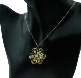 14 karaats gouden ketting hanger bloem parel broche