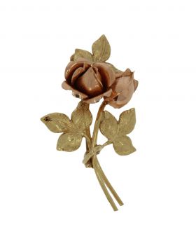 14 karaats geelgouden broche met rosegouden bloemknoppen