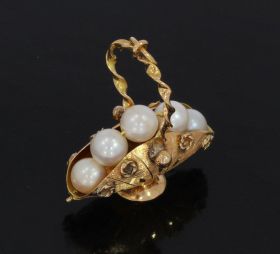 Bloemen mand met 5 zoetwater parels 18k gouden ketting hanger handgemaakt
