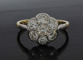 14 karaats gouden antieke rozet ring met 7 Bolsjewiek geslepen diamanten 1,40ct