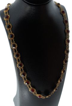 Gouden 14 karaats bootjes ketting granaat antiek dames collier