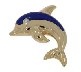14 karaats gouden dolfijn broche diamant en Lapis Lazuli