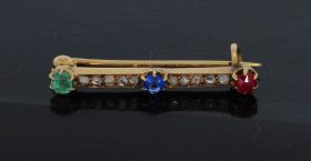 14 karaats gouden antieke broche roosdiamant robijn saffier smaragd
