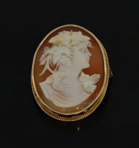 14 karaats Vintage gouden schelpcamee broche dame