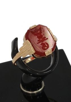 Familiewapen in Carneool 14k gouden vintage zegelring dames