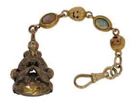 Antieke 14 karaats gouden chatelaine met opaal en hanger