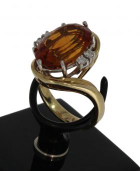 Luxe 14k gouden design dames ring 4 diamanten en Citrien