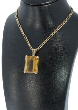 Citrien edelsteen 14 karaats gouden fraaie ketting hanger facetgeslepen