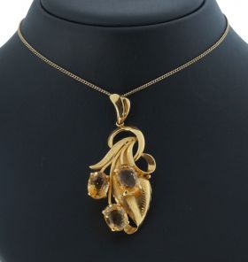 Unieke grote 20 karaats gouden bloem ketting hanger Citrien edelsteen