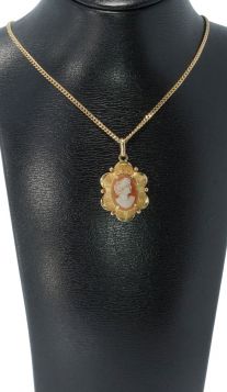 Camee schelp 14 karaats gouden vintage ketting hanger