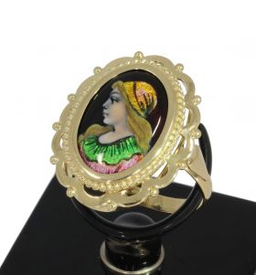 Limoges 14 karaats gouden emaille ring meester C. Cheron