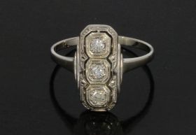 Art Deco stijl witgouden dames ring 3 diamanten vintage