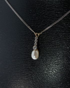 Parel diamanten antieke ketting hanger 18k gouden gourmet collier