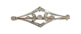 Belle Epoque 14k gouden bicolor broche met 15 diamanten 