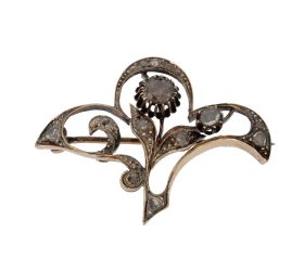 Roosdiamanten 14k gouden antieke broche ca. 1880