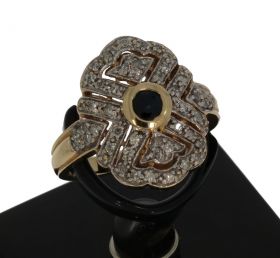 Saffier bicolor gouden luxe dames ring 14k goud en 44 diamanten