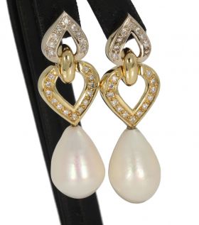 44 diamanten 14k gouden luxe set oorbellen parel met hart