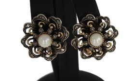 Roosdiamanten parel antieke oorbellen 18k goud zilveren knop