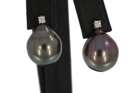 Zwartgrijze parel met diamanten 18k witgouden oorbellen dames
