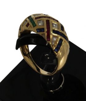18 karaats gouden diamanten smaragd robijn en saffieren ring