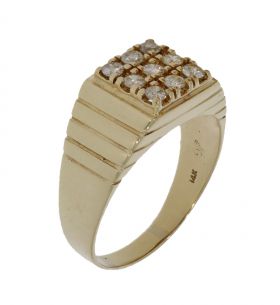 14 karaats gouden unisex ring met 9 diamanten