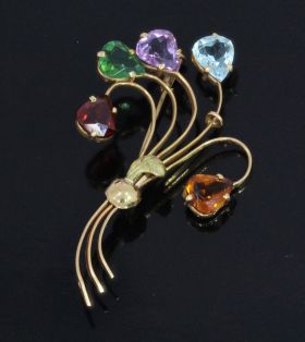 Bloem broche met edelstenen 14k gouden handgemaakt juweel