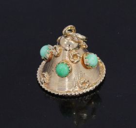 Ketting hanger bel 14 karaats met groene stenen