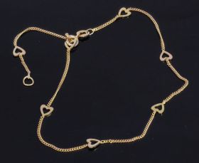 Enkelbandje 14 karaats gouden gourmet schakel met hartjes