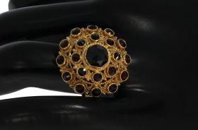 14 karaats gouden vintage entourage dames ring met granaten
