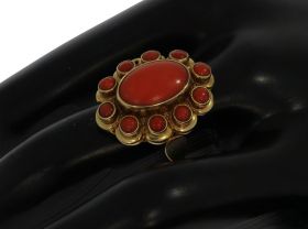 14k gouden vintage ring met rozet bloedkoralen