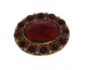 14 karaats gouden entourage granaat broche