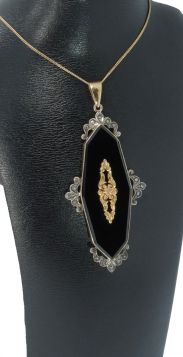 Onyx diamanten exclusieve 14k gouden antieke ketting hanger