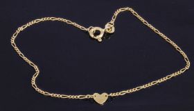 Figaro schakel 14k gouden armband dames hartjes bedel