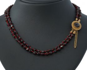 Granaten antieke ketting 2-strengs fraai gouden slot filigrain spinnetjes