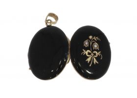 Fotomedaillon antiek 14k goud emaille parel bloem