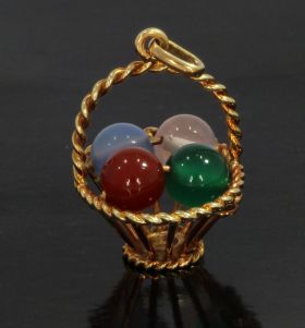 Bloemenmand carneool chrysopraas rozenkwarts kralen fruit 14k gouden ketting hanger