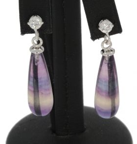 Diamant solitair 18k witgouden fluoriet dames oorbellen pegels