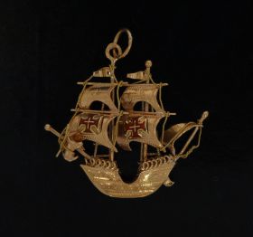 Unieke 18k gouden Spaans Galjoen ketting hanger schip