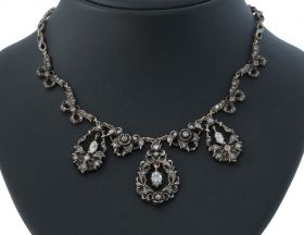 14k gouden antieke ketting grote roosdiamanten zilver Hollands exclusief sieraad pampels