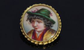 Porselein antieke 14k gouden hanger broche portret jongen