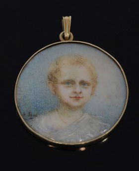 Antieke 14k gouden geschilderde portret ketting hanger ca. 1900 A. Fend