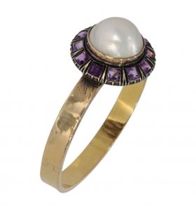 Mabe parel Amethist edelsteen 14k gouden vintage armband dames