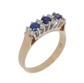 Saffieren met 8 diamanten fraaie gouden rij ring 