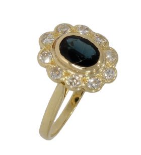 Saffier diamanten Lady DI 18 karaats gouden entourage ring