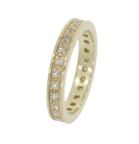 Luxe 14 karaats geelgouden alliance ring rondom gezet met 26 briljant geslepen diamanten van 0,02ct per stuk, totaal ca. 0,50ct, kleur G-H, zuiverheid SI. Verfijnd gemaakt, solide uitvoering van 4,50 gram, breedte ring is 3,5mm, de ringmaat is 16,75. Gest